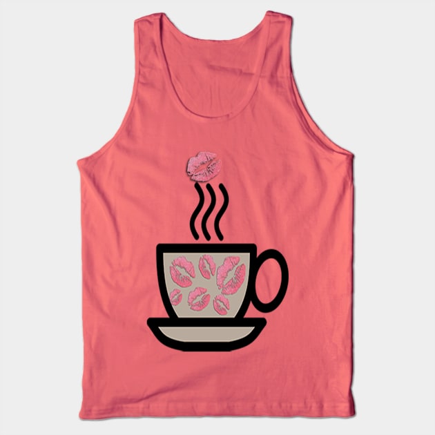 Coffee Lover Gifts, Cute Steaming Mug of Coffee with Pink Lips on Cup Tank Top by tamdevo1